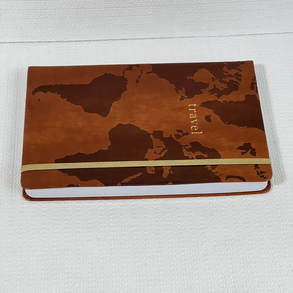 Eccolo TRAVEL Faux Leather Lined Hardcover Journal Notebook Brown Embossed
